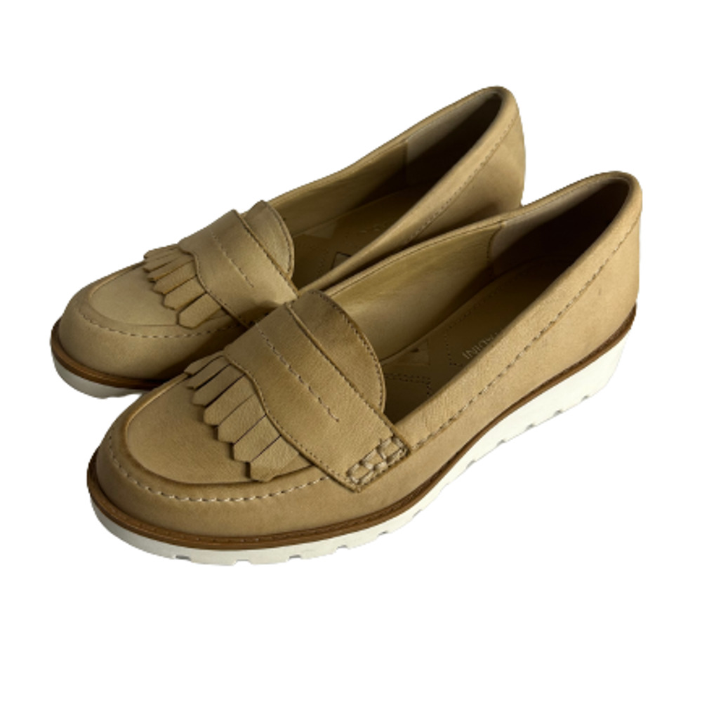 Adrienne Vittadini Tumult Fringe Platform Loafer Women's Leather Wedge SZ 6